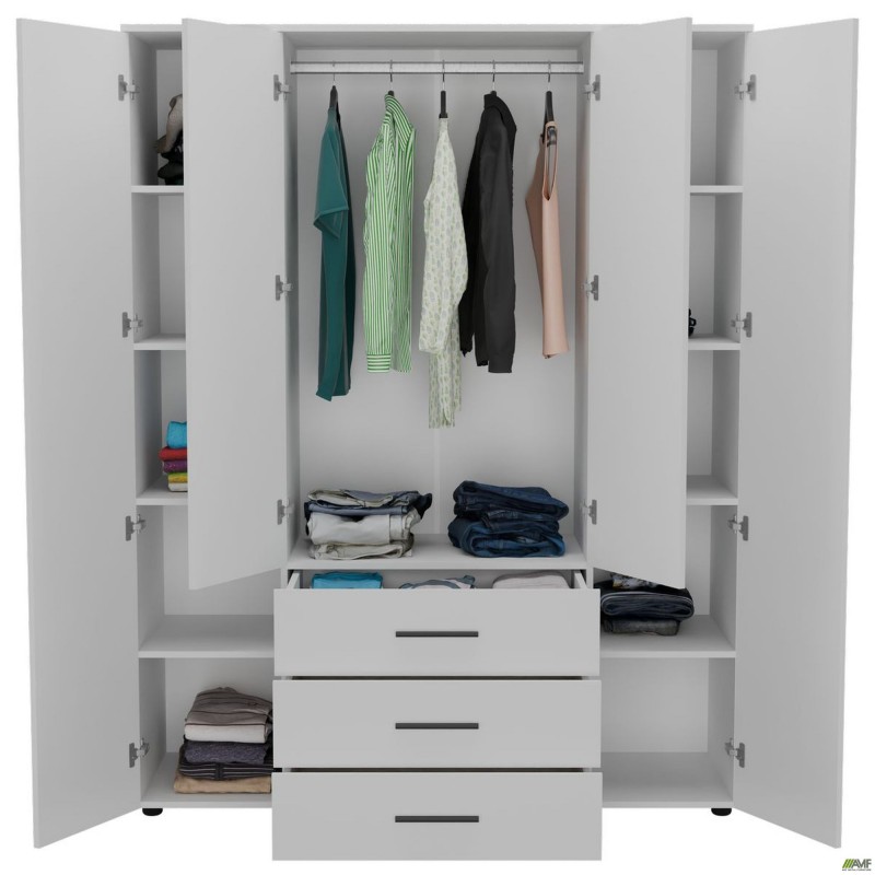 Шафа гардеробна City 4-х дверна 3 шухляди (1500х500х1930Н) Білий AMF