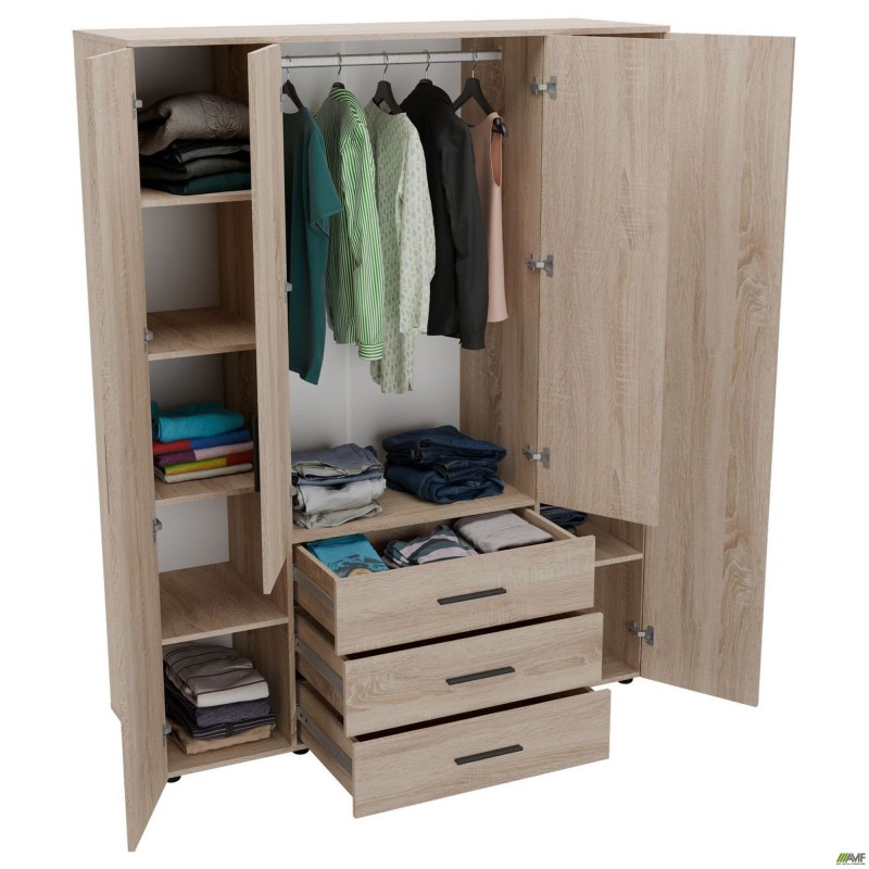 Шафа гардеробна City 4-х дверна 3 шухляди (1500х500х1930Н) Дуб Сонома AMF