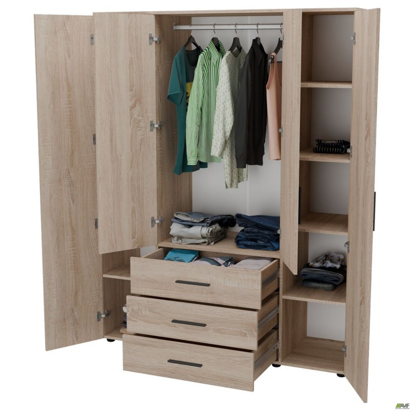 Шафа гардеробна City 4-х дверна 3 шухляди (1500х500х1930Н) Дуб Сонома AMF