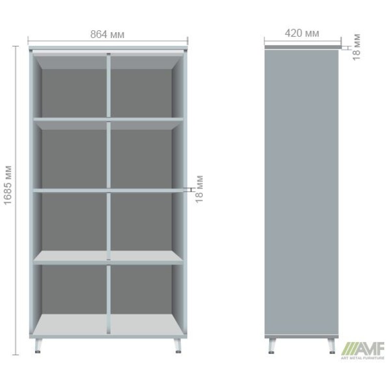 Шафа книжкова відкритий Delta DL-902 (864х420х1685мм) Блеквуд Ячмінний / Опора білий беж AMF