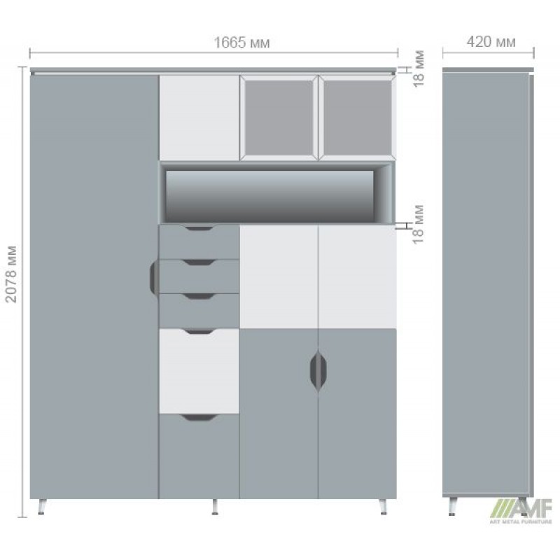 Шафа комбінована Delta DL-960 (1665х420х2078мм) Блеквуд Ячмінний / Білий супермат / Опора білий беж AMF