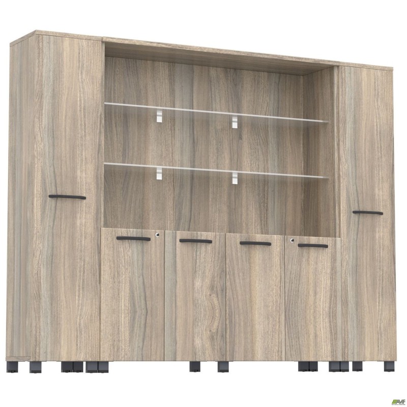 Шафа комбінована SIG-604 (2400х420х1900мм) Опори, ручки Чорний графіт/В'яз Ліберті Димчастий AMF