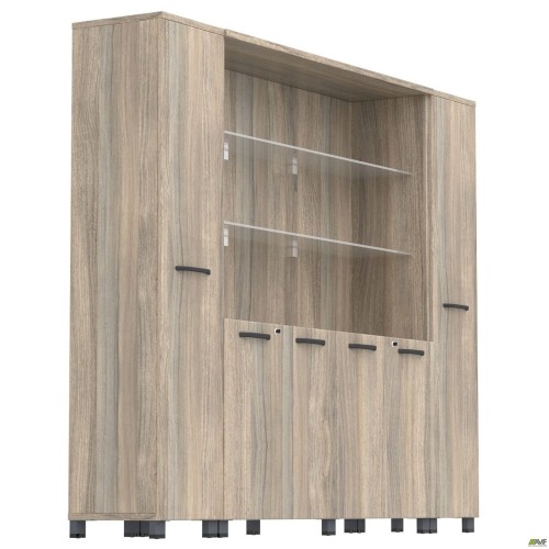 Шафа комбінована SIG-604 (2400х420х1900мм) Опори, ручки Чорний графіт/В'яз Ліберті Димчастий AMF