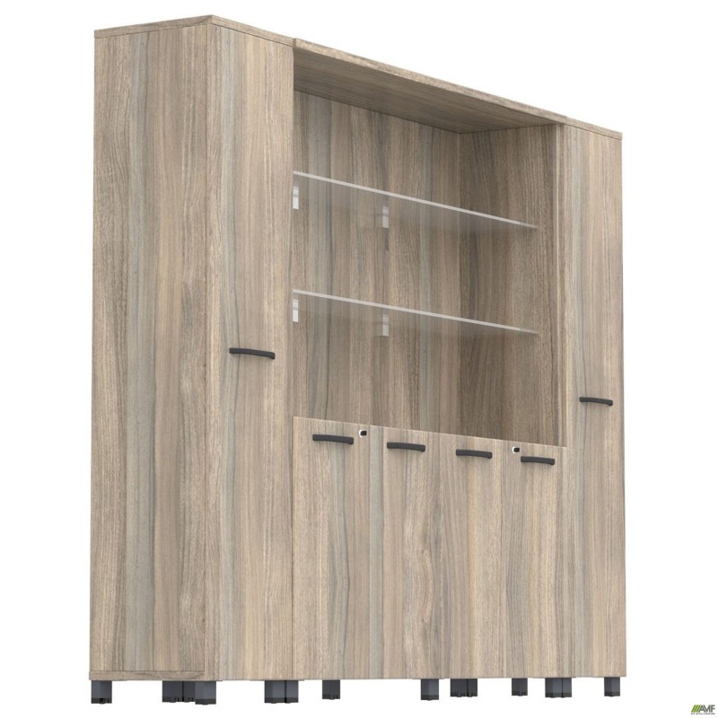 Шафа комбінована SIG-604 (2400х420х1900мм) Опори, ручки Чорний графіт/В'яз Ліберті Димчастий AMF