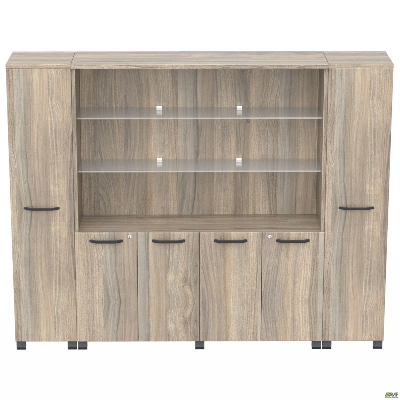 Шафа комбінована SIG-604 (2400х420х1900мм) Опори, ручки Чорний графіт/В'яз Ліберті Димчастий AMF