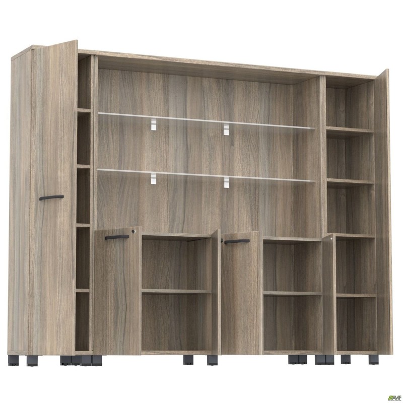 Шафа комбінована SIG-604 (2400х420х1900мм) Опори, ручки Чорний графіт/В'яз Ліберті Димчастий AMF