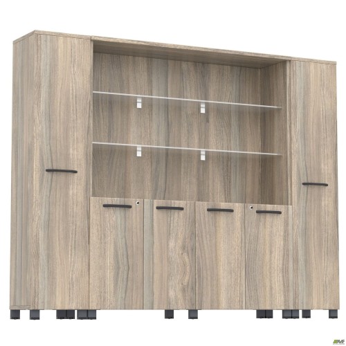 Шафа комбінована з підсвічуванням SIG-604-1 (2400х420х1900мм) Опори Чорний графіт/В'яз Ліберті AMF