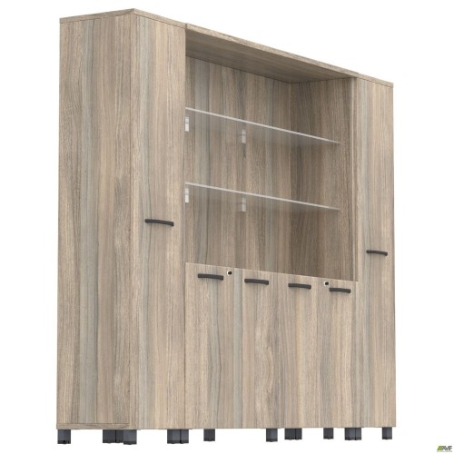 Шафа комбінована з підсвічуванням SIG-604-1 (2400х420х1900мм) Опори Чорний графіт/В'яз Ліберті AMF