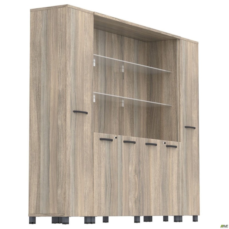 Шафа комбінована з підсвічуванням SIG-604-1 (2400х420х1900мм) Опори Чорний графіт/В'яз Ліберті AMF