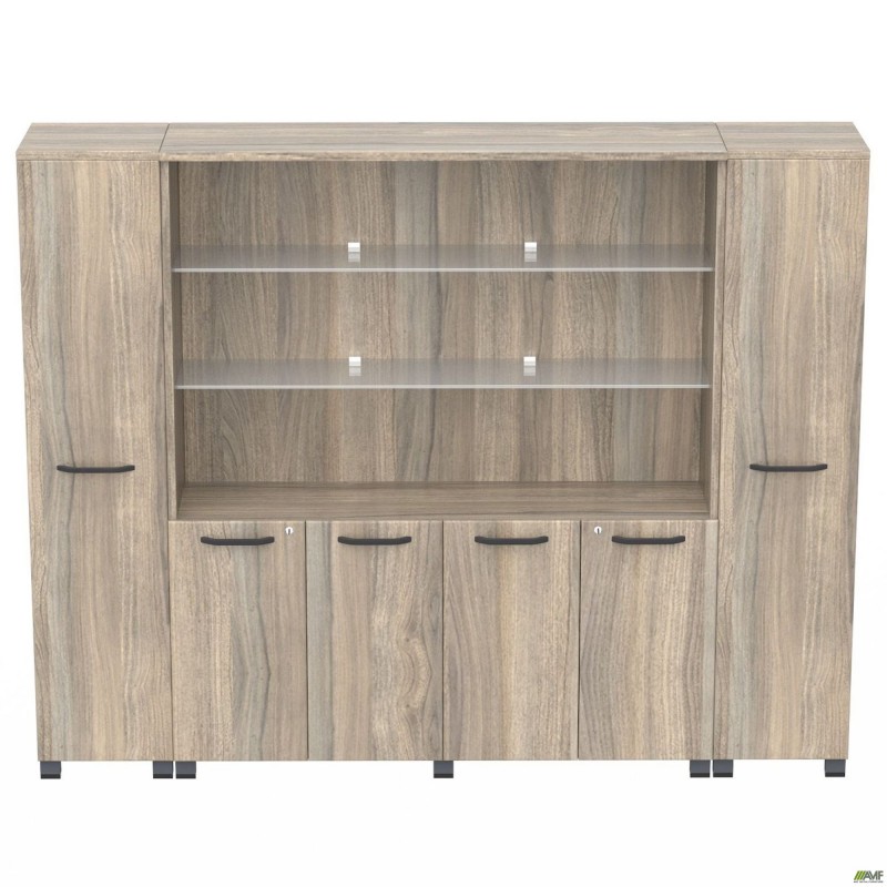 Шафа комбінована з підсвічуванням SIG-604-1 (2400х420х1900мм) Опори Чорний графіт/В'яз Ліберті AMF