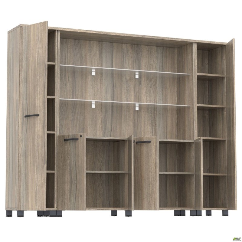 Шафа комбінована з підсвічуванням SIG-604-1 (2400х420х1900мм) Опори Чорний графіт/В'яз Ліберті AMF