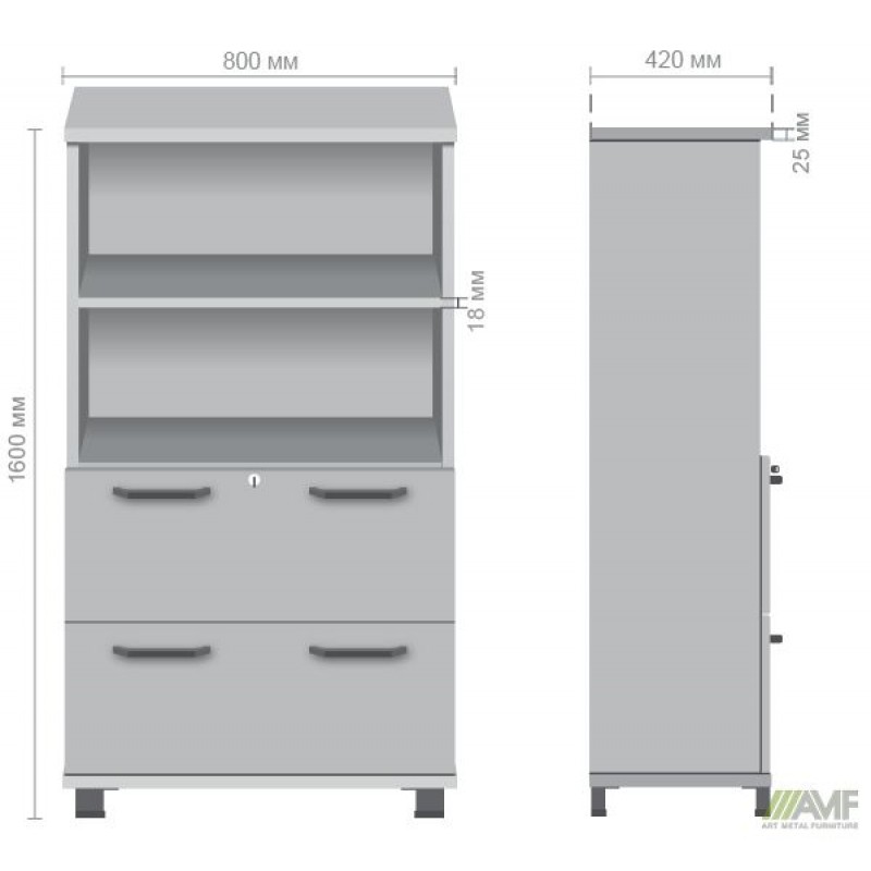 Шафа з висувними ящиками SIG-13 (800х420х1600мм) Опора Чорний графіт / В'яз Ліберті Димчастий AMF