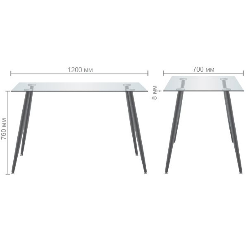 Стіл Umberto чорний/скло тоноване сіре AMF