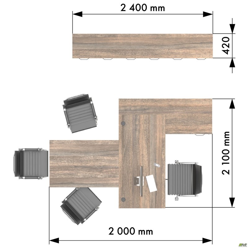 Стіл керівника. Комплект 11. В'яз Ліберті Димчастий. Чорний графіт AMF