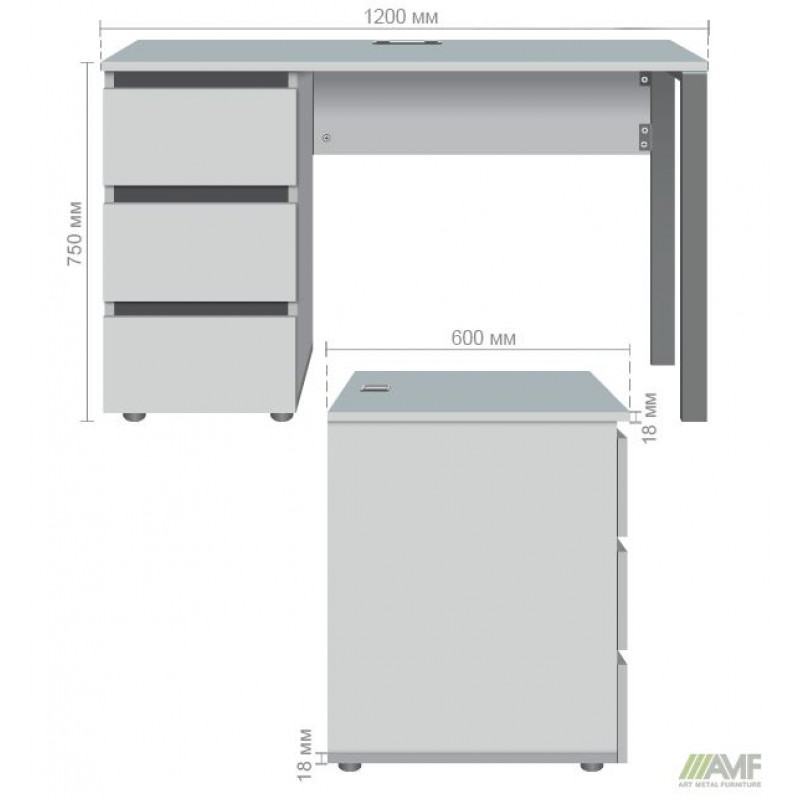 Стіл комп'ютерний Pluto ST L (1200х600х750) Дуб Ендгрейн/Чорний графiт AMF