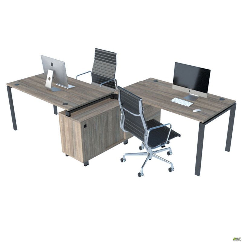 Стіл менеджера на 2 робочих місця. Комплект 14. В'яз Ліберті Димчастий. Чорний графіт AMF