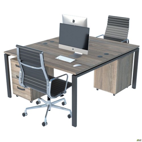 Стіл менеджера на 2 робочих місця. Комплект 19. В'яз Ліберті Димчастий. Чорний графіт AMF