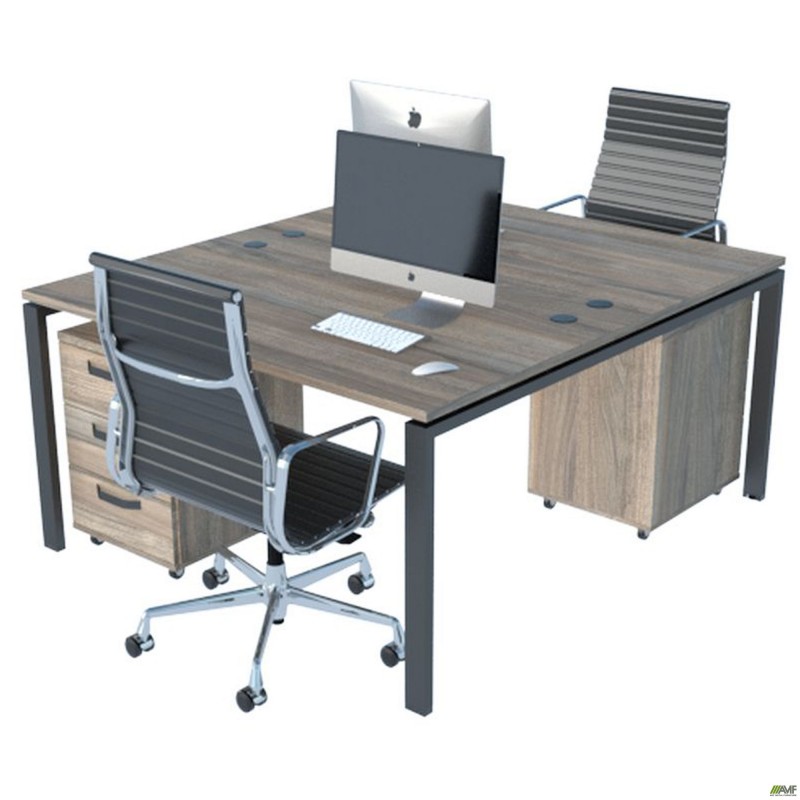 Стіл менеджера на 2 робочих місця. Комплект 19. В'яз Ліберті Димчастий. Чорний графіт AMF