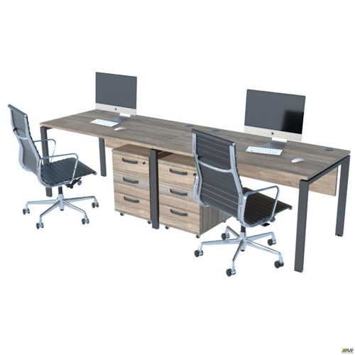 Стіл менеджера на 2 робочих місця. Комплект 20. В'яз Ліберті Димчастий. Чорний графіт AMF