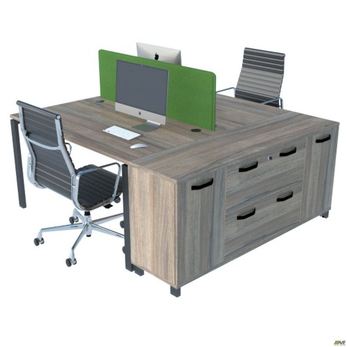 Стіл менеджера на 2 робочих місця. Комплект 21. В'яз Ліберті Димчастий. Чорний графіт AMF