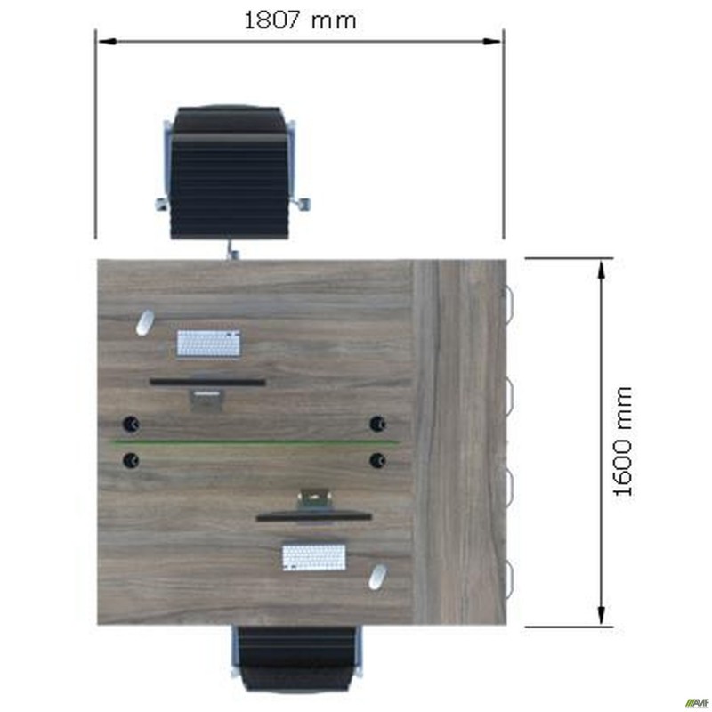 Стіл менеджера на 2 робочих місця. Комплект 21. В'яз Ліберті Димчастий. Чорний графіт AMF