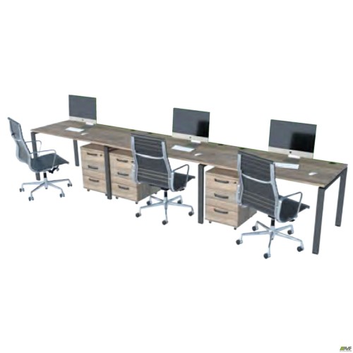 Стіл менеджера на 3 робочих місця. Комплект 16. В'яз Ліберті Димчастий. Чорний графіт AMF