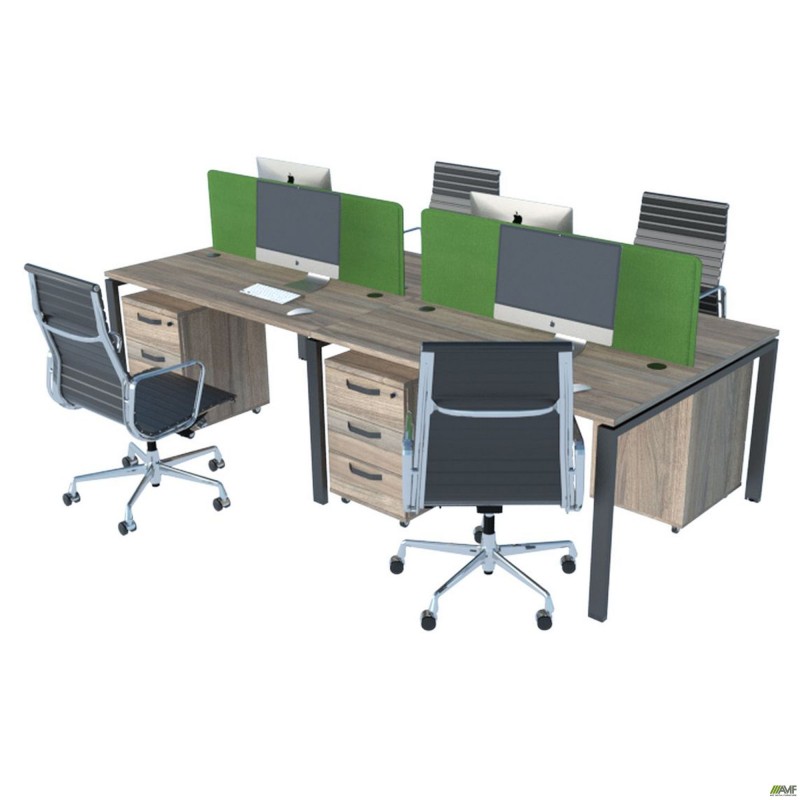 Стіл менеджера на 4 робочих місця. Комплект 15. В'яз Ліберті Димчастий. Чорний графіт AMF