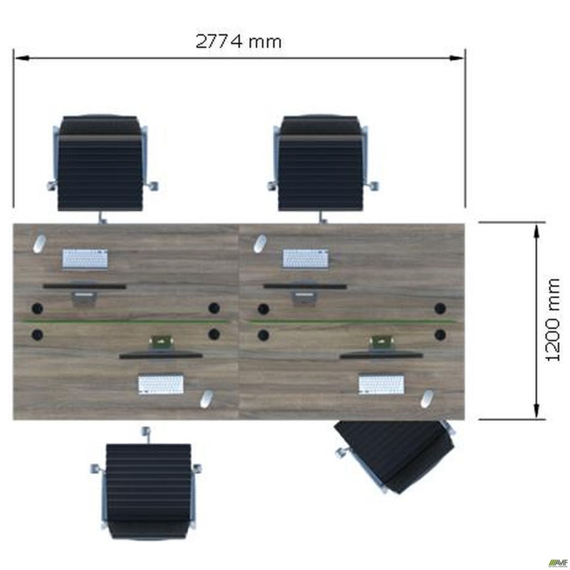 Стіл менеджера на 4 робочих місця. Комплект 15. В'яз Ліберті Димчастий. Чорний графіт AMF