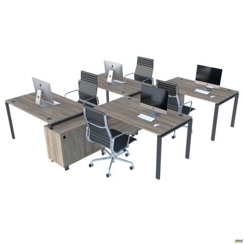Стіл менеджера на 4 робочих місця. Комплект 17. В'яз Ліберті Димчастий. Чорний графіт AMF