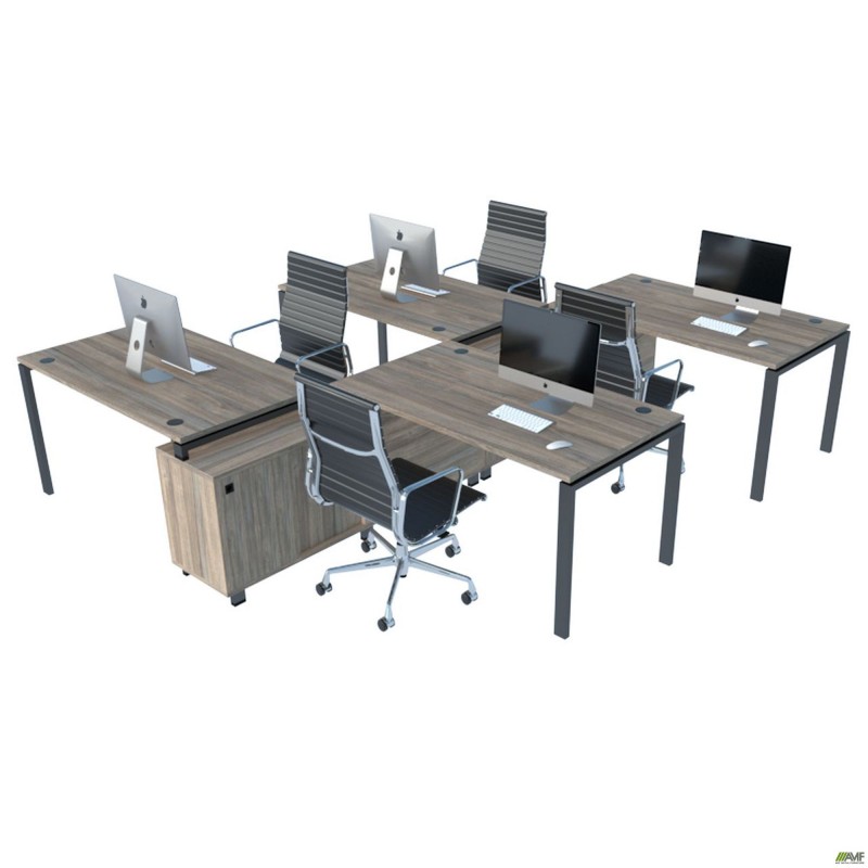 Стіл менеджера на 4 робочих місця. Комплект 17. В'яз Ліберті Димчастий. Чорний графіт AMF