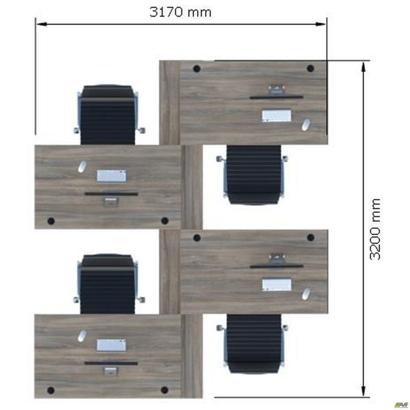 Стіл менеджера на 4 робочих місця. Комплект 17. В'яз Ліберті Димчастий. Чорний графіт AMF