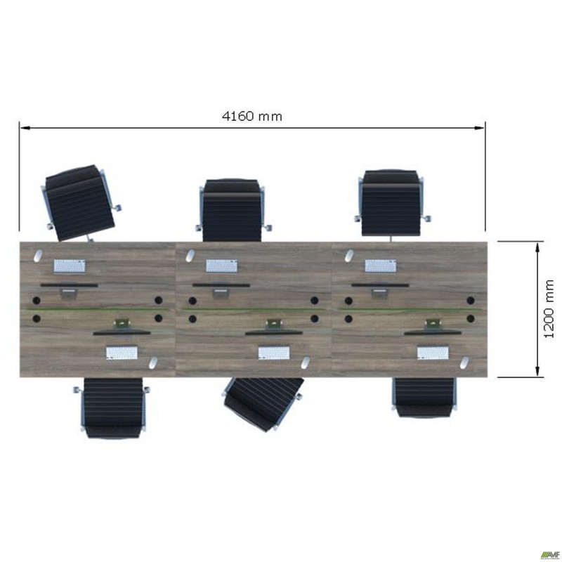 Стіл менеджера на 6 робочих місць. Комплект 13. В'яз Ліберті Димчастий. Чорний графіт AMF