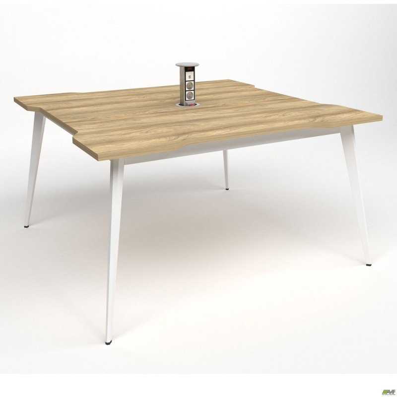 Стіл переговорів + Розетка Delta DL-111 (1390х1390х750мм) Блеквуд Ячмінний / Каркас білий AMF