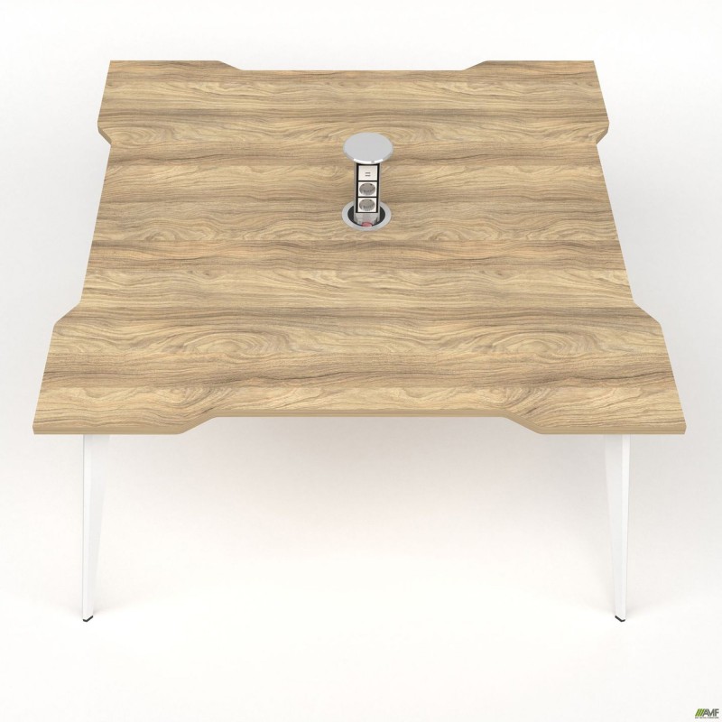 Стіл переговорів + Розетка Delta DL-111 (1390х1390х750мм) Блеквуд Ячмінний / Каркас білий AMF