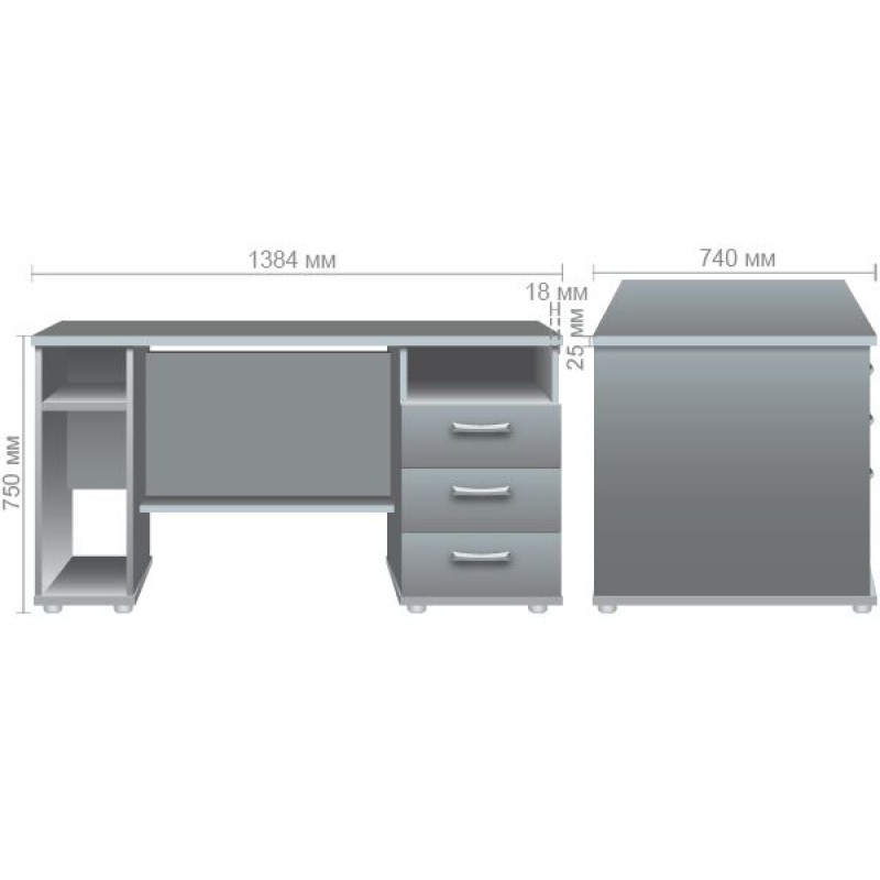 Стіл письмовий МГ-83 (1384х740х750мм) горіх темний AMF