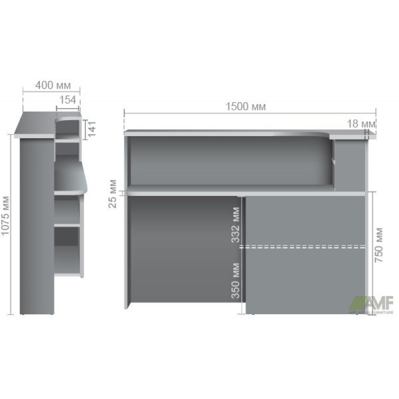 Стіл приставний до рецепції МГ-531L (400х1500х1075мм) горіх темний AMF
