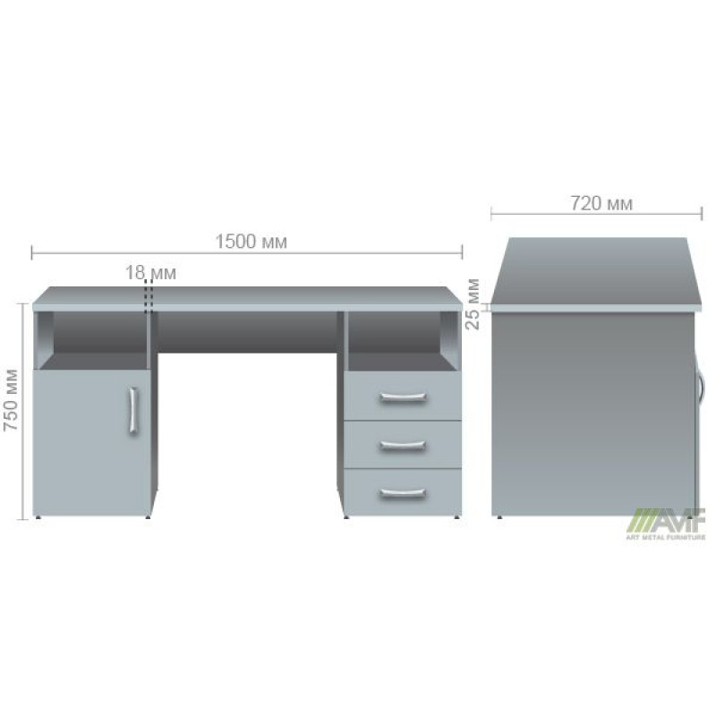 Стіл тумбовий МГ-530R (1500х720х750мм) горіх темний AMF