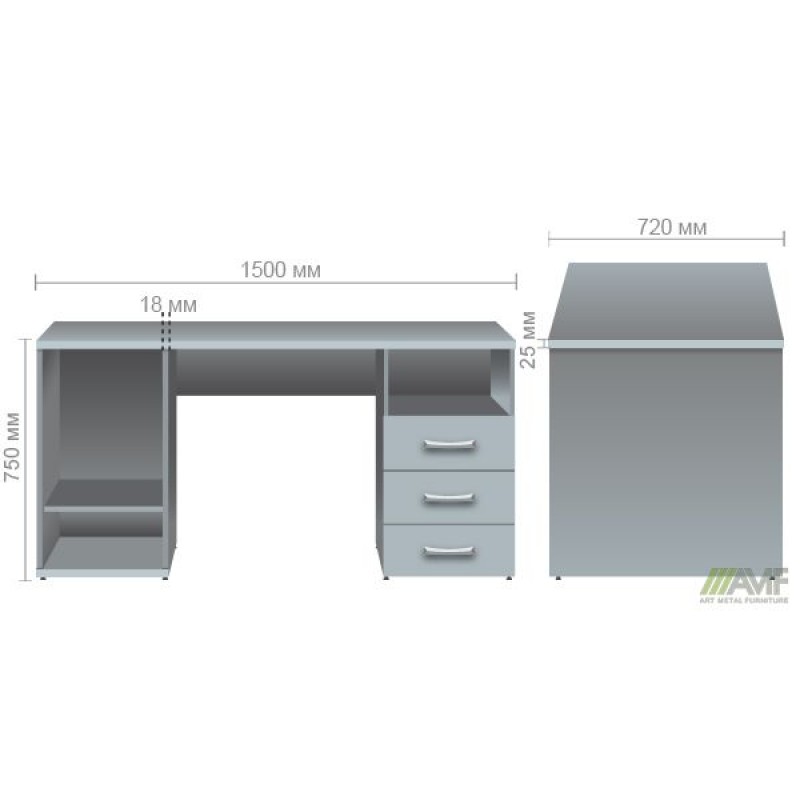 Стіл тумбовий МГ-53 R (1500х720х750) горіх темний AMF