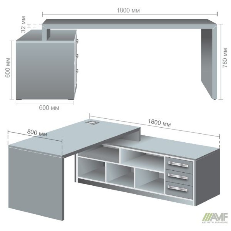 Стіл з тумбою правою Helios HL-300 AMF