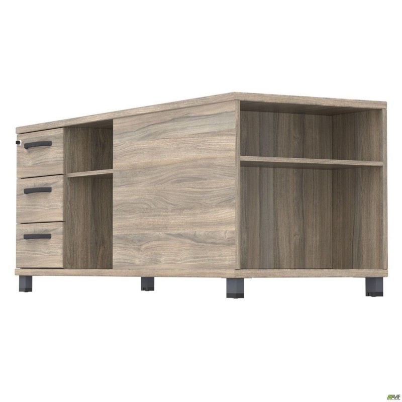 Тумба керівника L SIG-409 (1600х600х645мм) Опори, ручки Чорний графіт/В'яз Ліберті Димчастий AMF