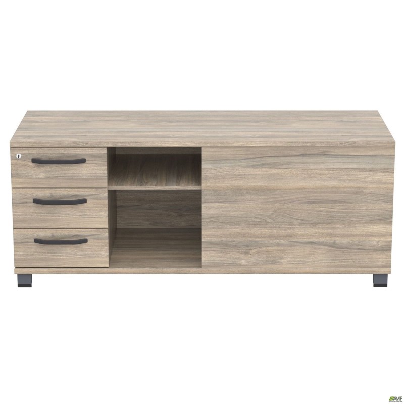 Тумба керівника L SIG-409 (1600х600х645мм) Опори, ручки Чорний графіт/В'яз Ліберті Димчастий AMF