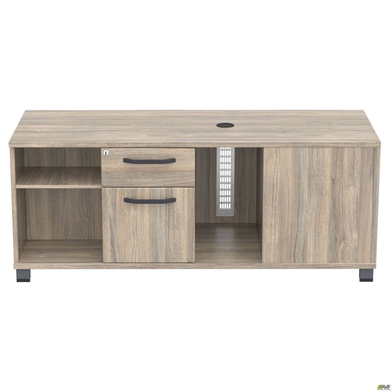 Тумба керівника L SIG-410 (1600х600х645мм) Опори, ручки Чорний графіт/В'яз Ліберті Димчастий AMF