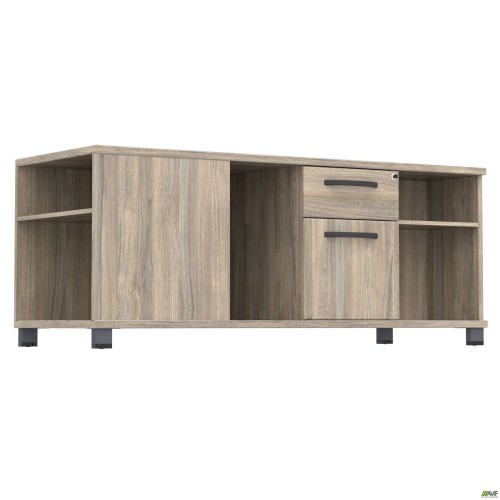 Тумба керівника R SIG-410 (1600х600х645мм) Опори, ручки Чорний графіт/В'яз Ліберті Димчастий AMF