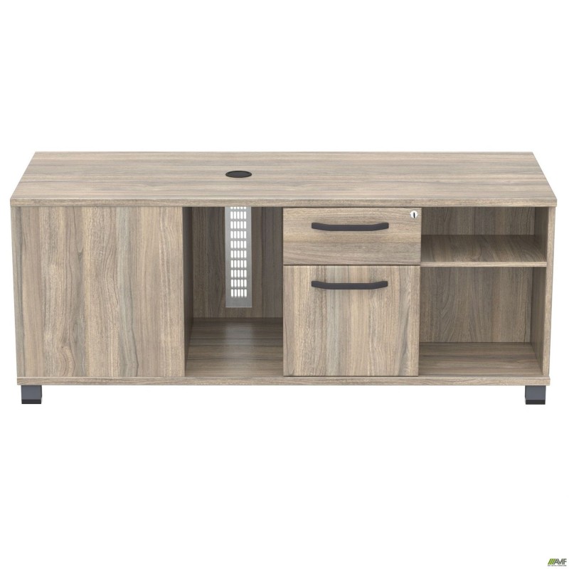 Тумба керівника R SIG-410 (1600х600х645мм) Опори, ручки Чорний графіт/В'яз Ліберті Димчастий AMF