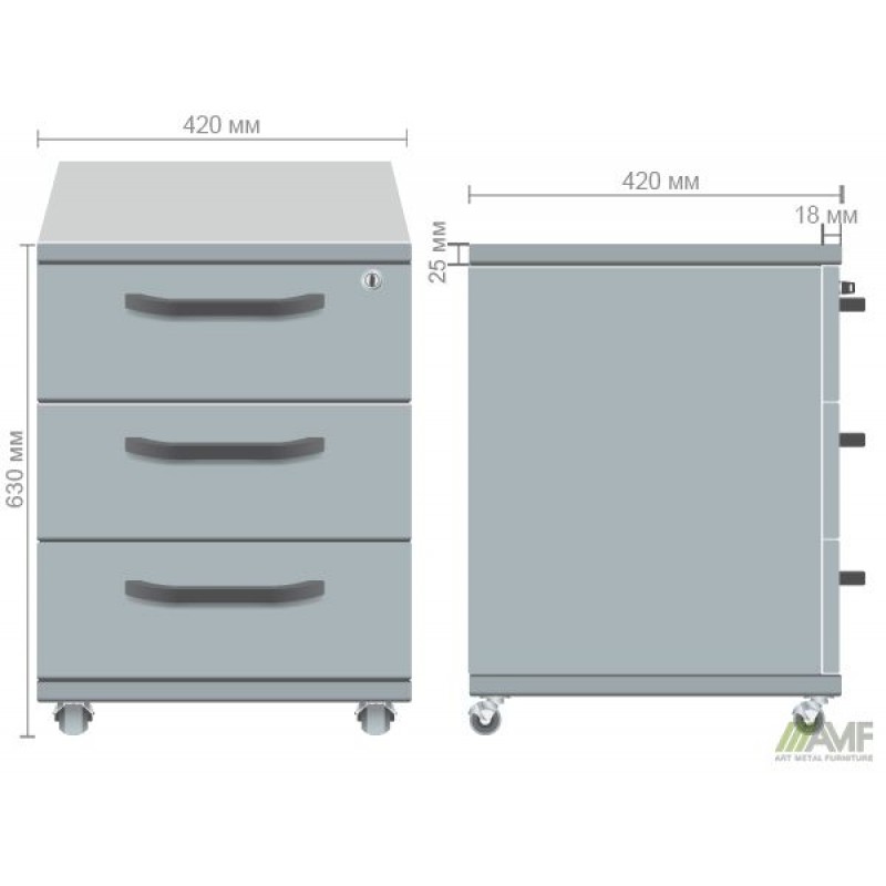 Тумба мобільна SIG-406 (420х420х630мм) Ручки Чорний/В'яз Ліберті Димчастий AMF