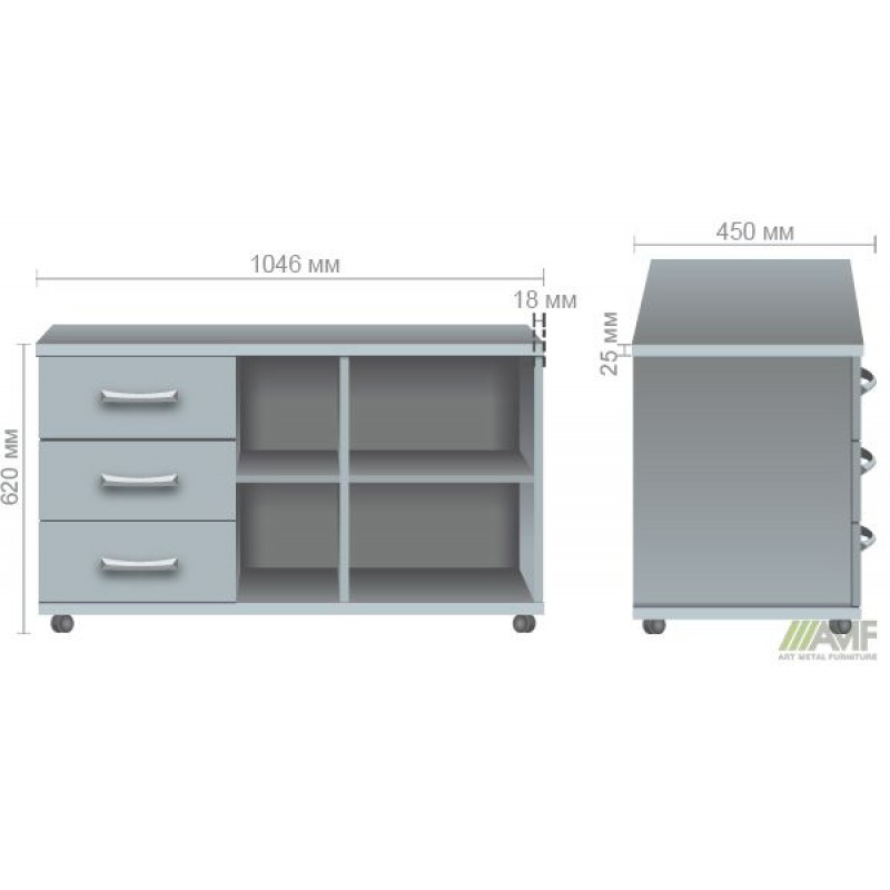 Тумба мобільна МГ-408L (1046х450х620мм) горіх темний (в зборі) AMF
