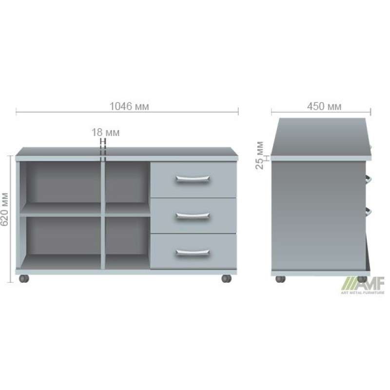 Тумба мобільна МГ-408R (1046х450х620мм) горіх темний (в зборі) AMF