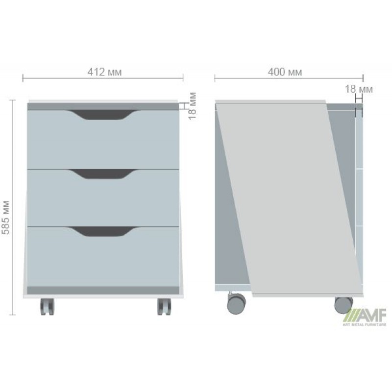 Тумба мобільна в обрамленні Delta DL-404 (412х400х585) Блеквуд Ячмінний / Білий базовий AMF