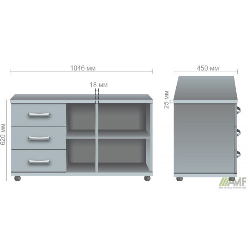 Тумба мобільна з ЦЗ МГ-408L (1046х450х620мм) горіх темний (в зборі) AMF