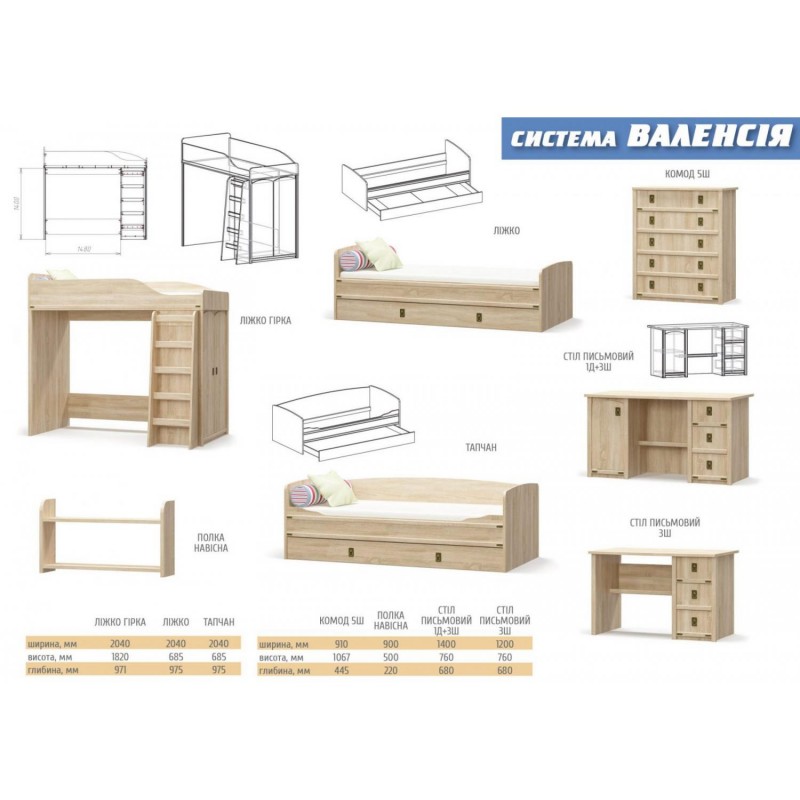 Стіл письмовий 1Д3Ш Валенсія Мебель Сервіс